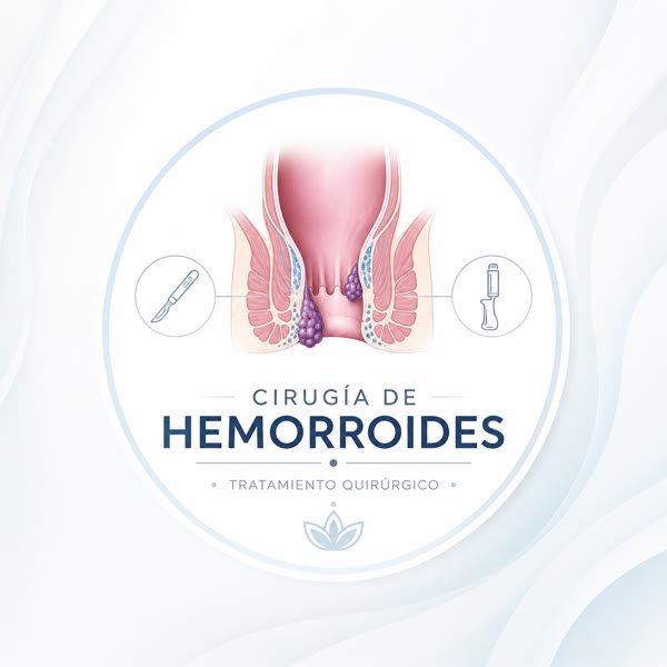 Ilustración del tratamiento quirúrgico de hemorroides